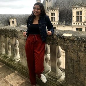 Maroon paper bag pants